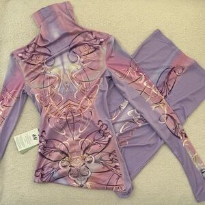 H&M Metaverse Long Sleeve Printed Jersey Dress – Purple Shimmer Mock Neck xs